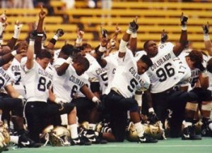CU players celebrate their first and only National Championship.
